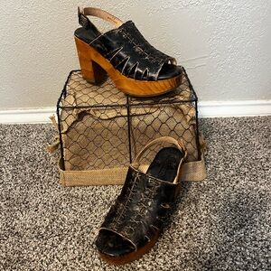 BedStu Distressed Black leather heels.